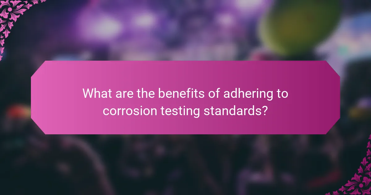 What are the benefits of adhering to corrosion testing standards?